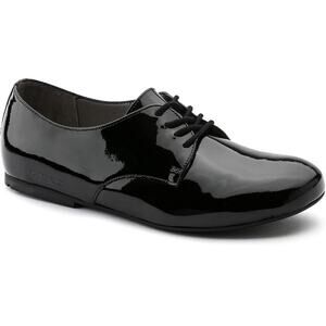 Birkenstock Saunders Natural Lackl Patent Leather Lace Up Shoe Black NEW Size 37
